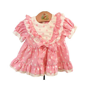 Vintage 80s 90s Lightning Bug Pink White Girls Polka Dot Ruffle Dress Sz 18mo